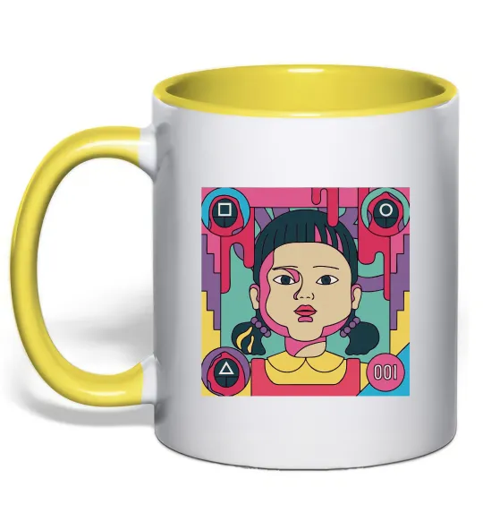 Чашка з кольоровою ручкою Squid game art Лимонний фото