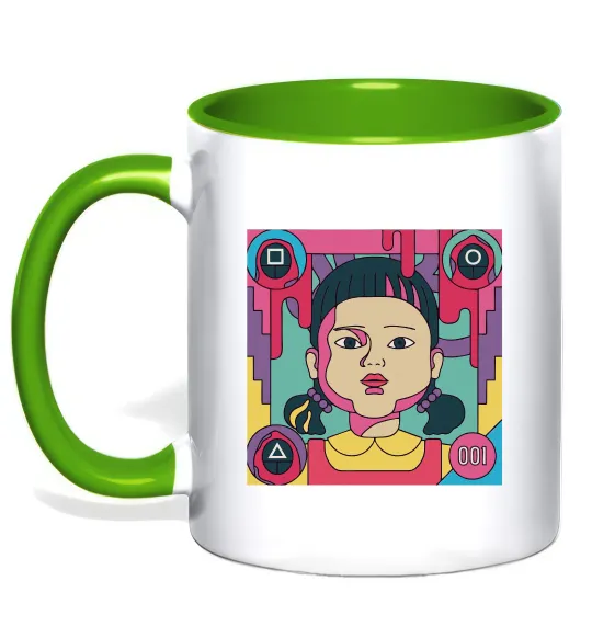 Чашка з кольоровою ручкою Squid game art Лаймовий фото