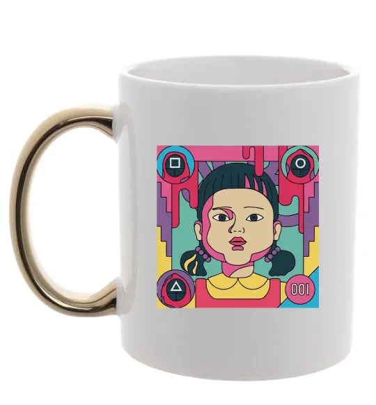 Чашка з кольоровою ручкою Squid game art Золото фото