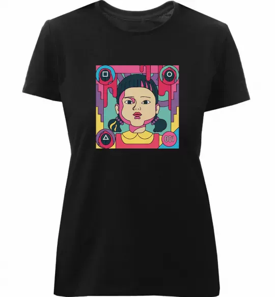 Жіноча преміум футболка Squid game art Чорний фото