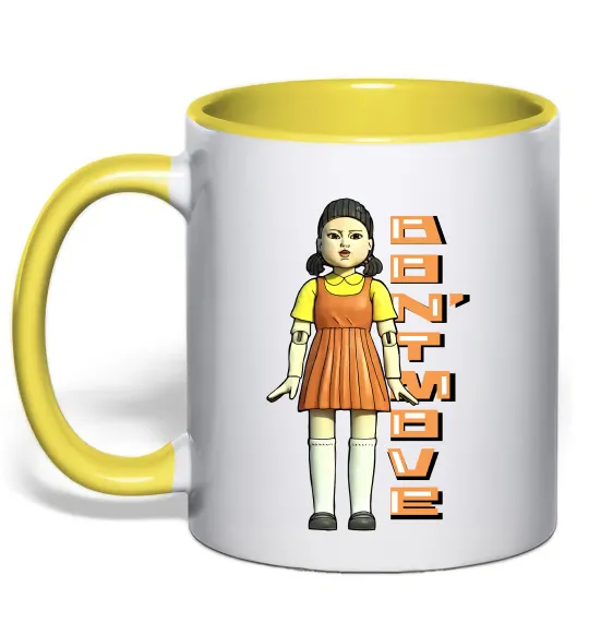 Чашка з кольоровою ручкою Squid game don`t move Лимонний фото