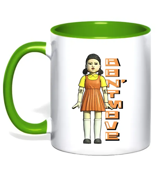 Чашка з кольоровою ручкою Squid game don`t move Лаймовий фото