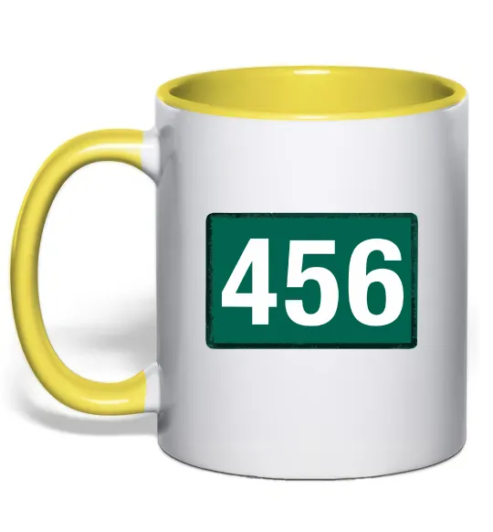 Чашка з кольоровою ручкою Squid game 456 Лимонний фото