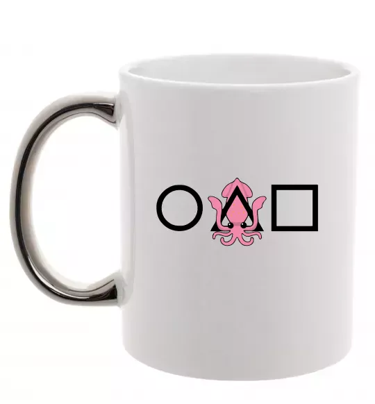 Чашка с цветной ручкой Squid game кальмар Серебро фото