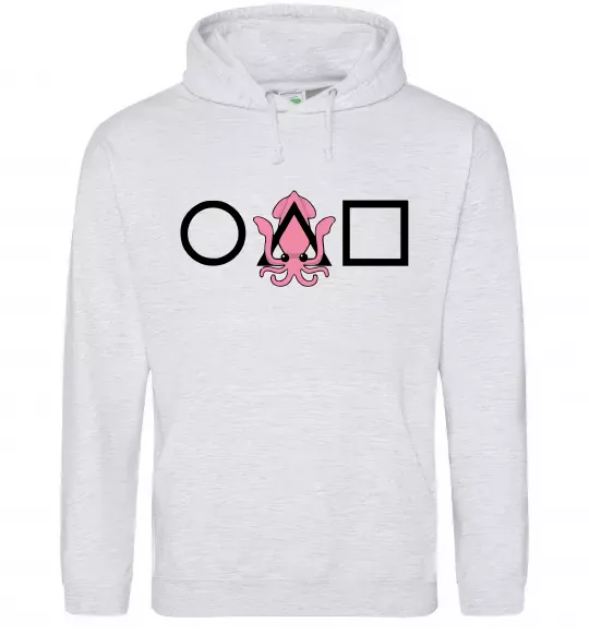 Мужская толстовка (худи) Squid game кальмар Серый меланж фото