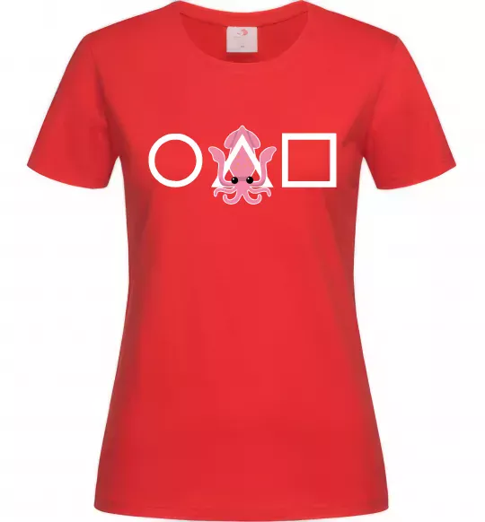 Женская футболка Squid game кальмар Красный фото