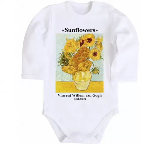 Детский боди Ван Гог Ваза із соняшниками Белый фото