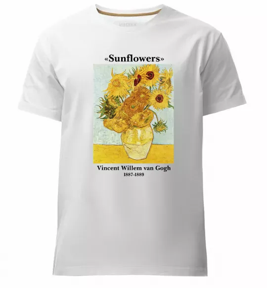 Мужская премиум футболка Ван Гог Ваза із соняшниками Белый фото