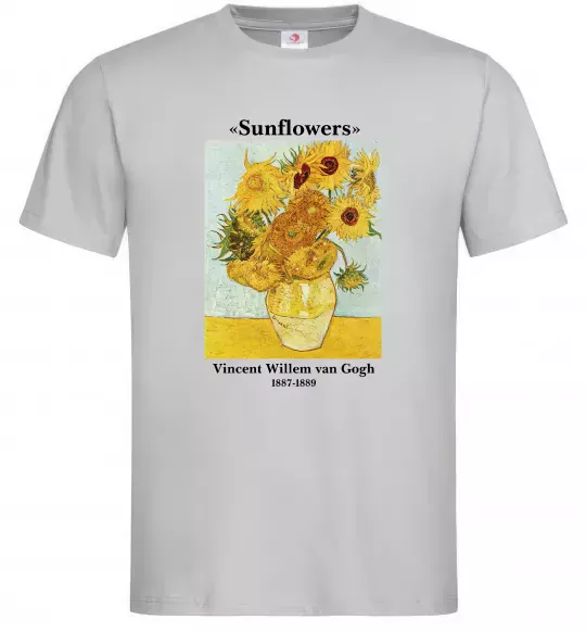 Мужская футболка Ван Гог Ваза із соняшниками Серый фото