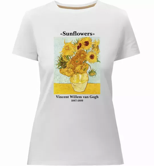 Женская премиум футболка Ван Гог Ваза із соняшниками Белый фото