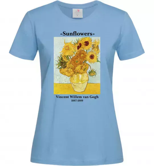 Жіноча футболка Ван Гог Ваза із соняшниками Блакитний фото