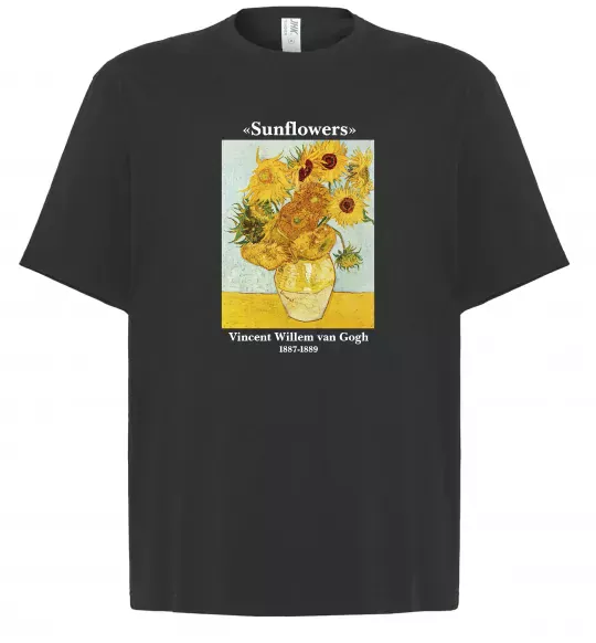 Футболка Оверсайз Ван Гог Ваза із соняшниками Чорний фото