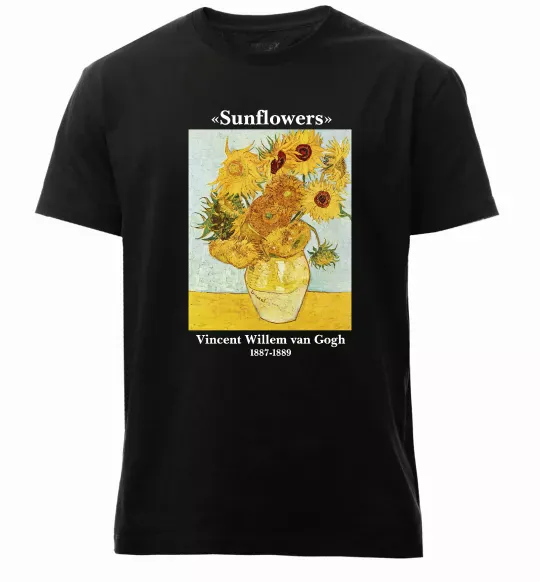 Мужская премиум футболка Ван Гог Ваза із соняшниками Черный фото