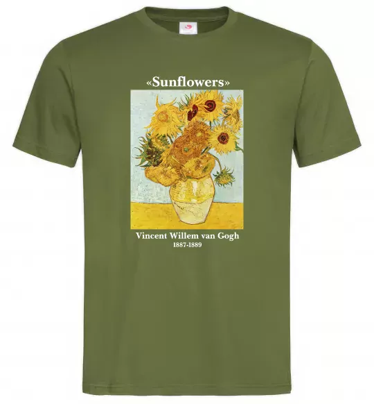 Мужская футболка Ван Гог Ваза із соняшниками Оливковый фото