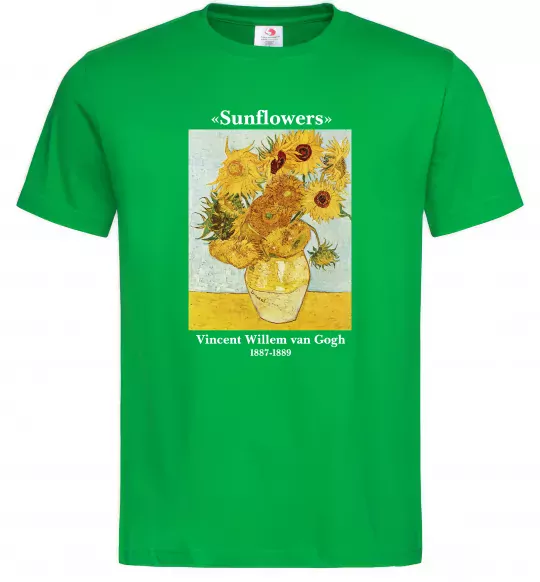 Мужская футболка Ван Гог Ваза із соняшниками Зеленый фото