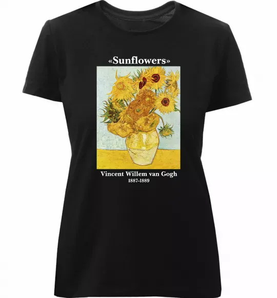 Женская премиум футболка Ван Гог Ваза із соняшниками Черный фото