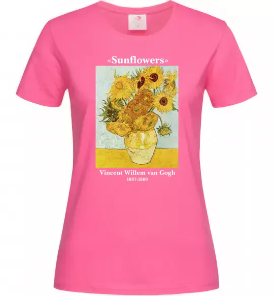 Жіноча футболка Ван Гог Ваза із соняшниками Яскраво-рожевий фото