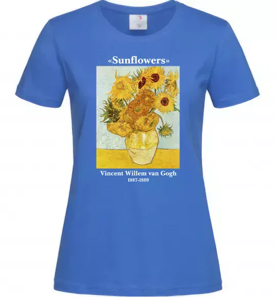 Жіноча футболка Ван Гог Ваза із соняшниками Яскраво-синій фото