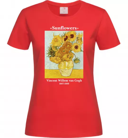 Жіноча футболка Ван Гог Ваза із соняшниками Червоний фото