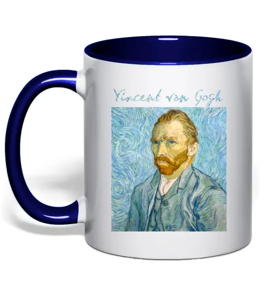 Чашка с цветной ручкой Vincent Van Gogh Self portrait Глубокий темно-синий фото