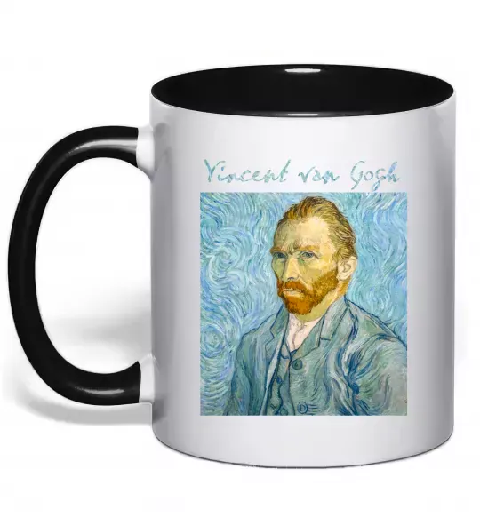 Чашка с цветной ручкой Vincent Van Gogh Self portrait Черный фото