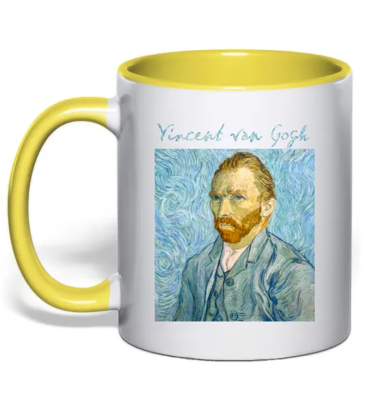 Чашка з кольоровою ручкою Vincent Van Gogh Self portrait Лимонний фото