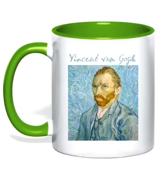 Чашка з кольоровою ручкою Vincent Van Gogh Self portrait Лаймовий фото