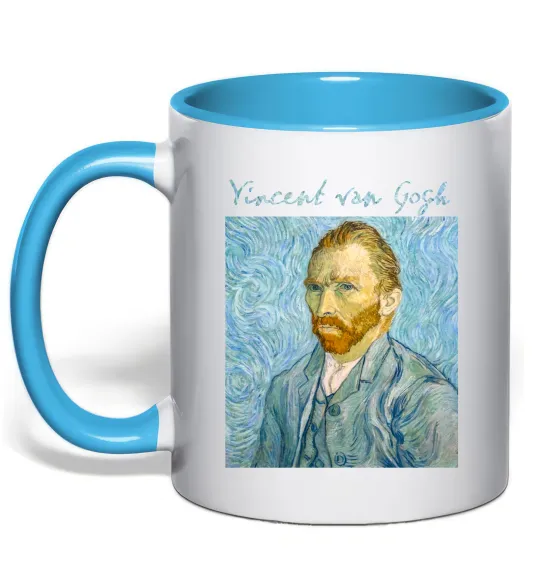 Чашка с цветной ручкой Vincent Van Gogh Self portrait Голубой фото