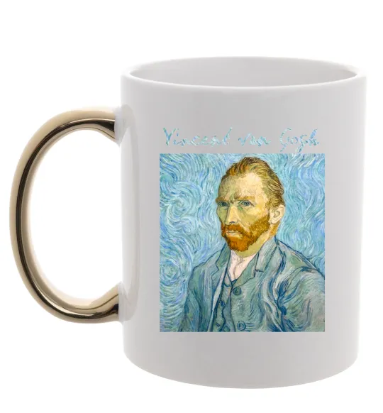 Чашка с цветной ручкой Vincent Van Gogh Self portrait Золото фото