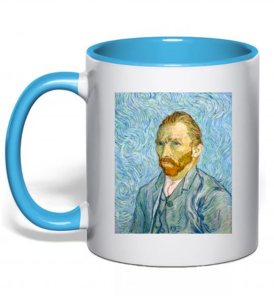 Чашка с цветной ручкой Vincent Van Gogh Self portrait Голубой фото