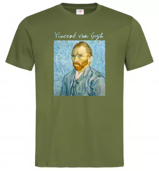 Мужская футболка Vincent Van Gogh Self portrait Оливковый фото