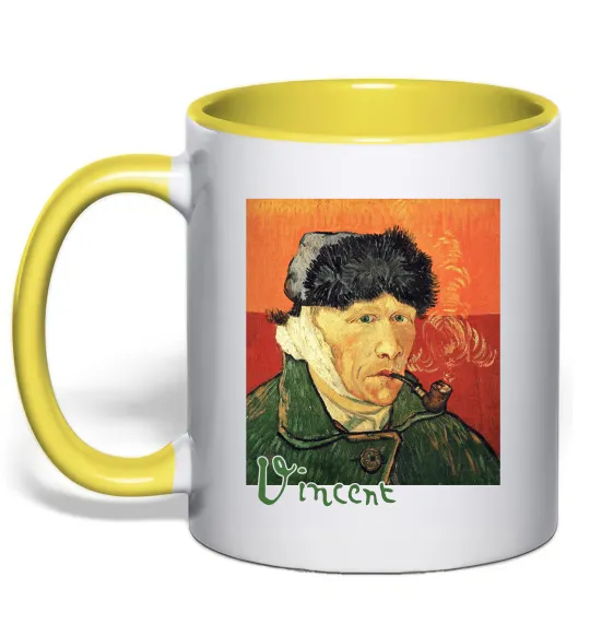 Чашка з кольоровою ручкою Автопортрет із забинтованим вухом Лимонний фото