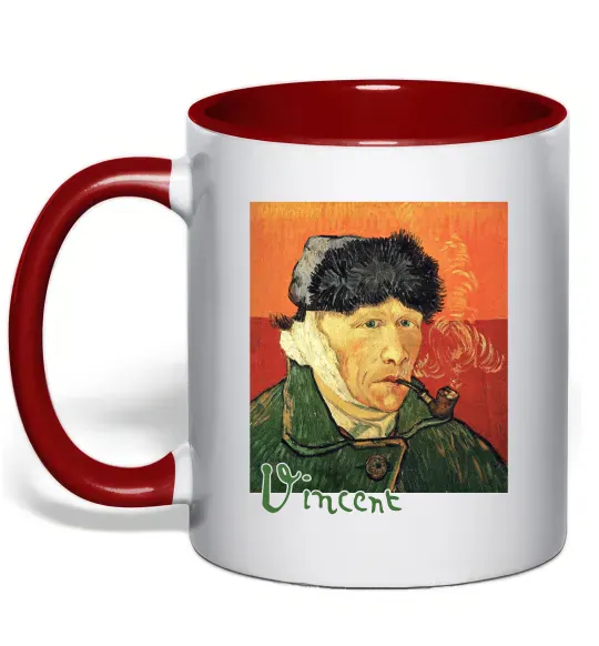 Чашка с цветной ручкой Автопортрет із забинтованим вухом Красный фото