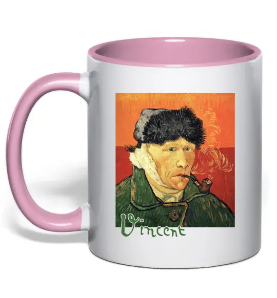 Чашка с цветной ручкой Автопортрет із забинтованим вухом Нежно розовый фото