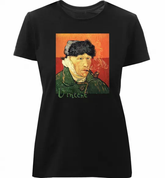 Женская премиум футболка Автопортрет із забинтованим вухом Черный фото