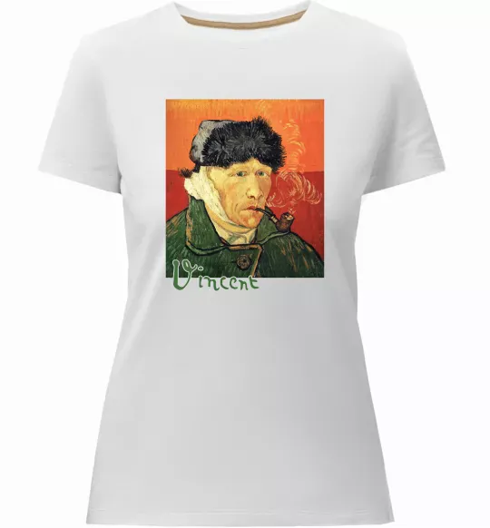 Женская премиум футболка Автопортрет із забинтованим вухом Белый фото