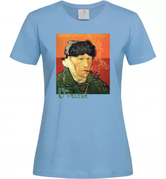 Жіноча футболка Автопортрет із забинтованим вухом Блакитний фото