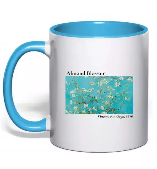 Чашка з кольоровою ручкою Квітучі гілки мигдалю Блакитний фото