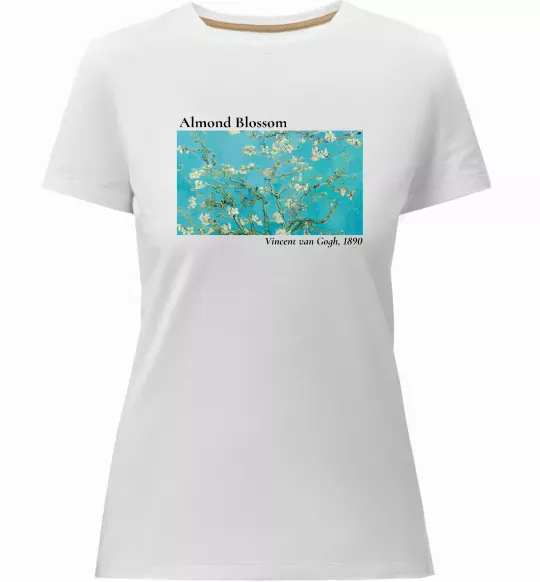 Женская премиум футболка Квітучі гілки мигдалю Белый фото