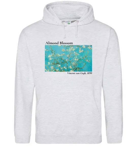 Мужская толстовка (худи) Квітучі гілки мигдалю Серый меланж фото