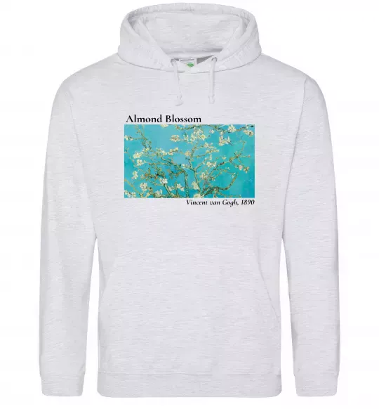 Жіноча толстовка (худі) Квітучі гілки мигдалю Сірий меланж фото