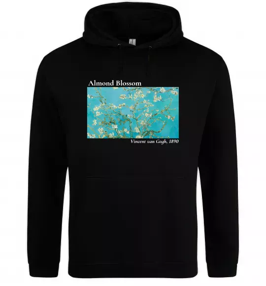 Жіноча толстовка (худі) Квітучі гілки мигдалю Чорний фото