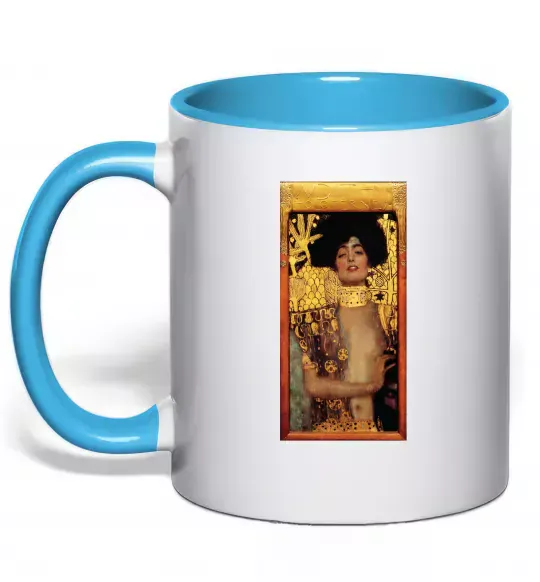 Чашка с цветной ручкой Gustav Klimt Judith Голубой фото