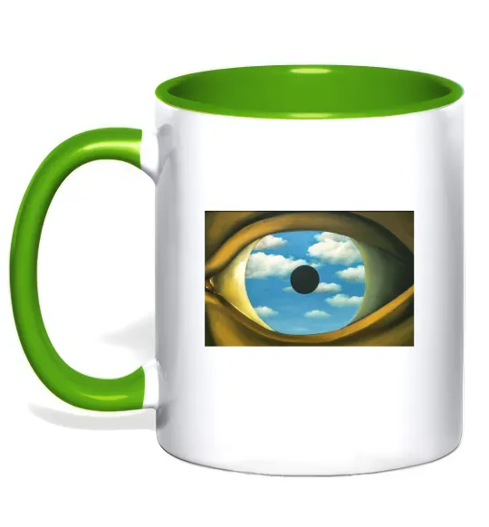 Чашка з кольоровою ручкою Рене Магрітт Фальшиве дзеркало Лаймовий фото