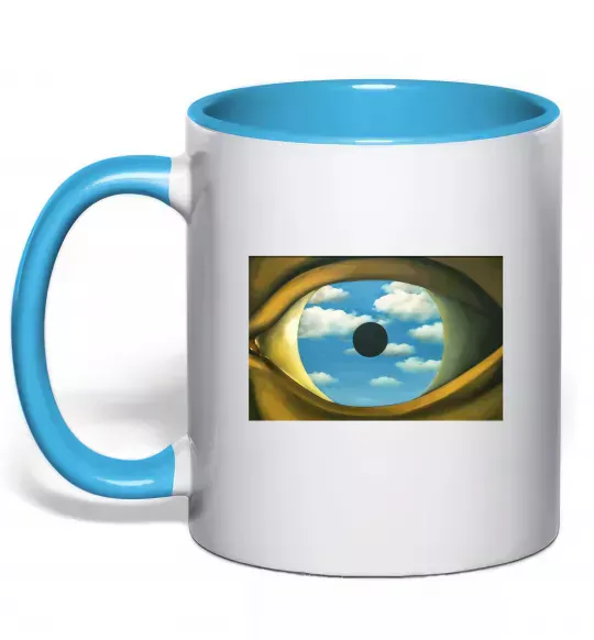 Чашка з кольоровою ручкою Рене Магрітт Фальшиве дзеркало Блакитний фото