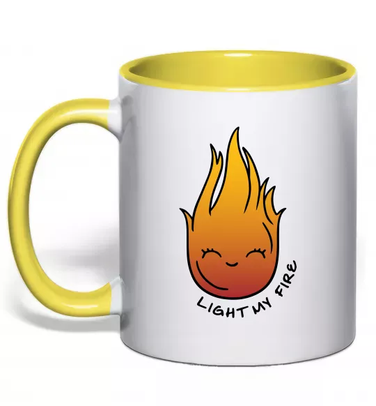 Чашка с цветной ручкой Вогник Light my fire Солнечно желтый фото