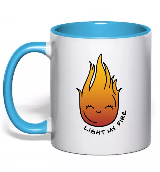 Чашка с цветной ручкой Вогник Light my fire Голубой фото