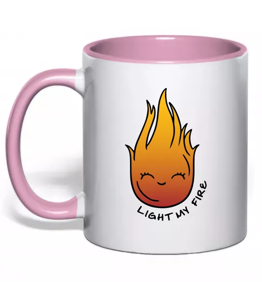 Чашка с цветной ручкой Вогник Light my fire Нежно розовый фото