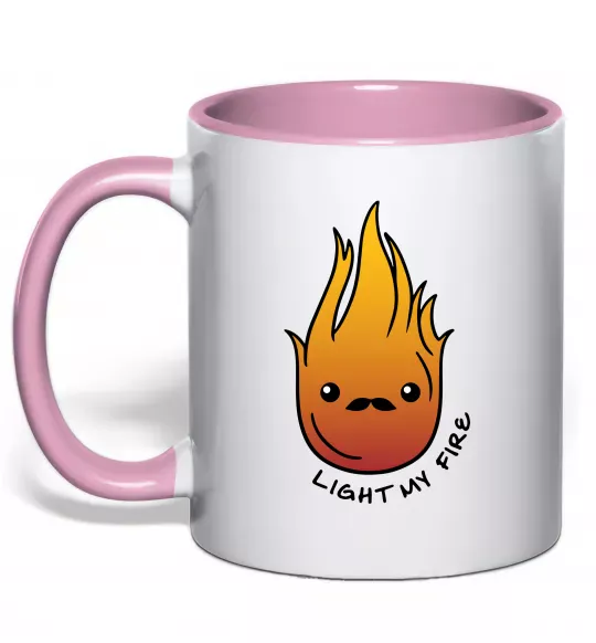 Чашка с цветной ручкой Вогонь Light my fire Нежно розовый фото