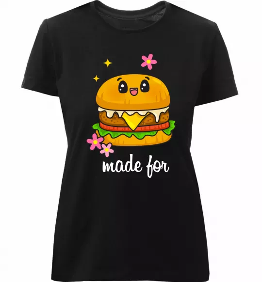 Жіноча преміум футболка Бургер Made for Чорний фото